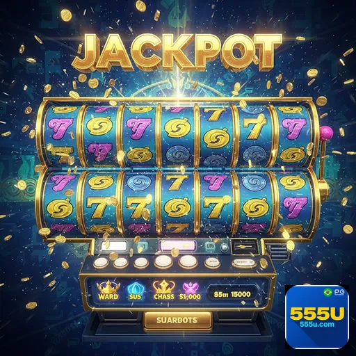 Imagem de slots de cassino, destaque para o site 555u com jogos de azar online.